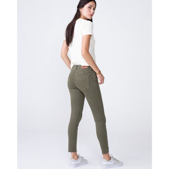 Unpublished Anthropologie Green Midrise Denim Straight‎ Leg Jeans Cuffed Hem 28 - Picture 3 of 11